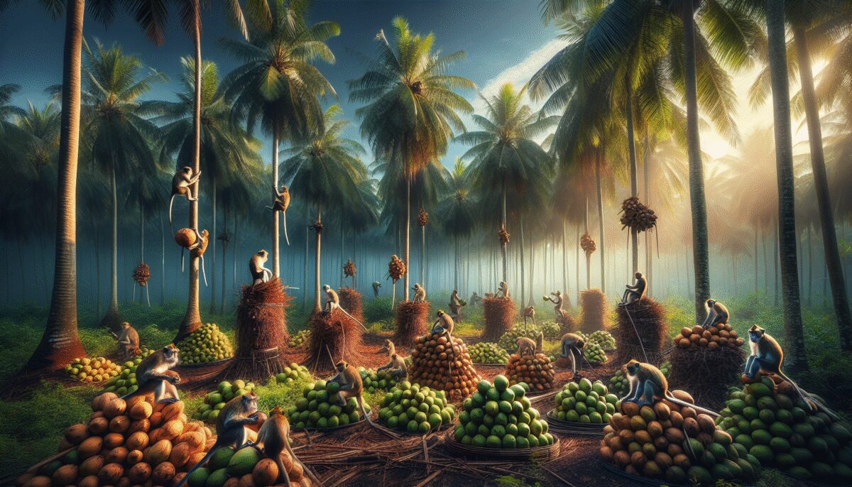 Většinu kokosů trhají ze stromů opice